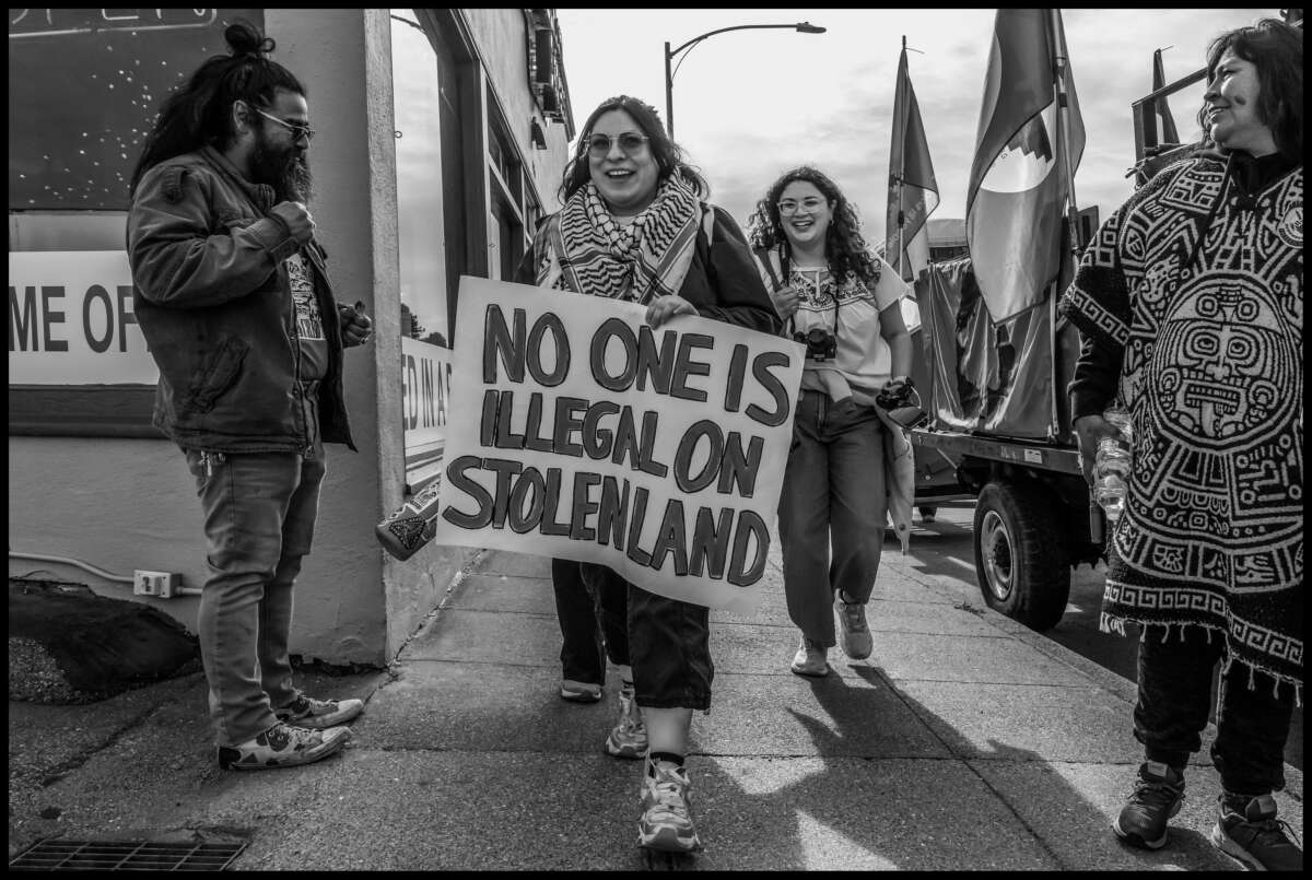 These photos capture protests against ICE and Trump’s threats of mass deportation in February 2025, in San Mateo and Fort Bragg, California.